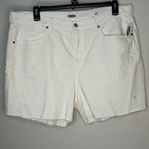 Old Navy White Denim Jean Shorts Womens Plus Size 16 Raw Hem 5" Inseam‎ NWT
